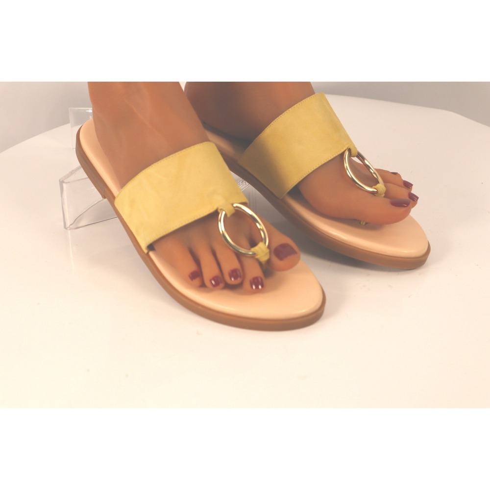 Isaac Mizrahi Live! Citron Yellow Suede Jasmine Gold Ring Detail Flat-Size 8.5 - Picture 5 of 9